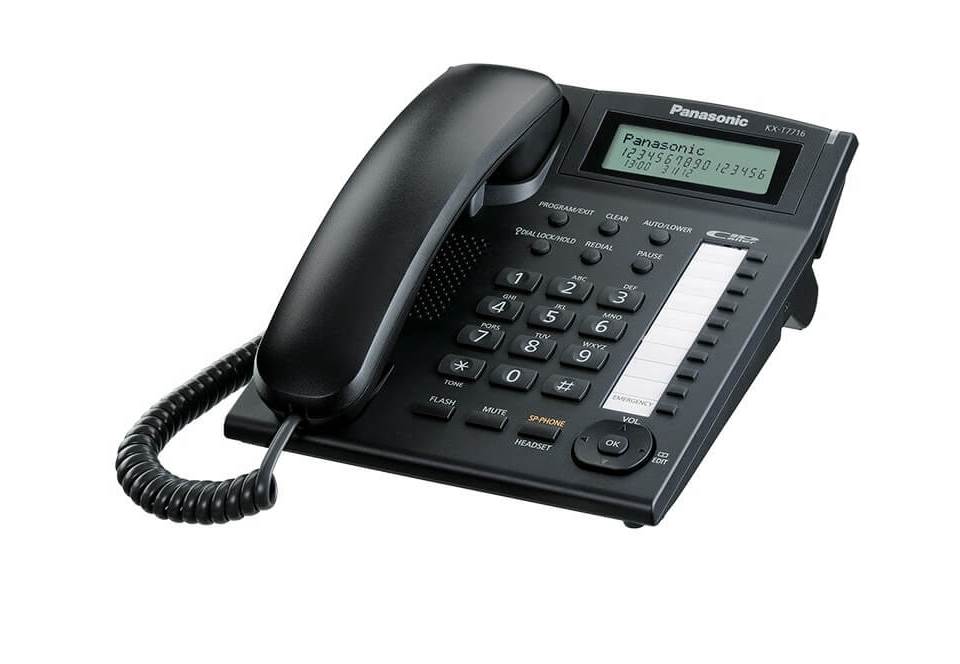 Teléfono de mesa con Pantalla, identificador de llamadas, altavoz, lámpara de timbrado/mensaje y entrada para diadema – KX-T7716X-B negro Panasonic - LA CASA DEL TELEFONO