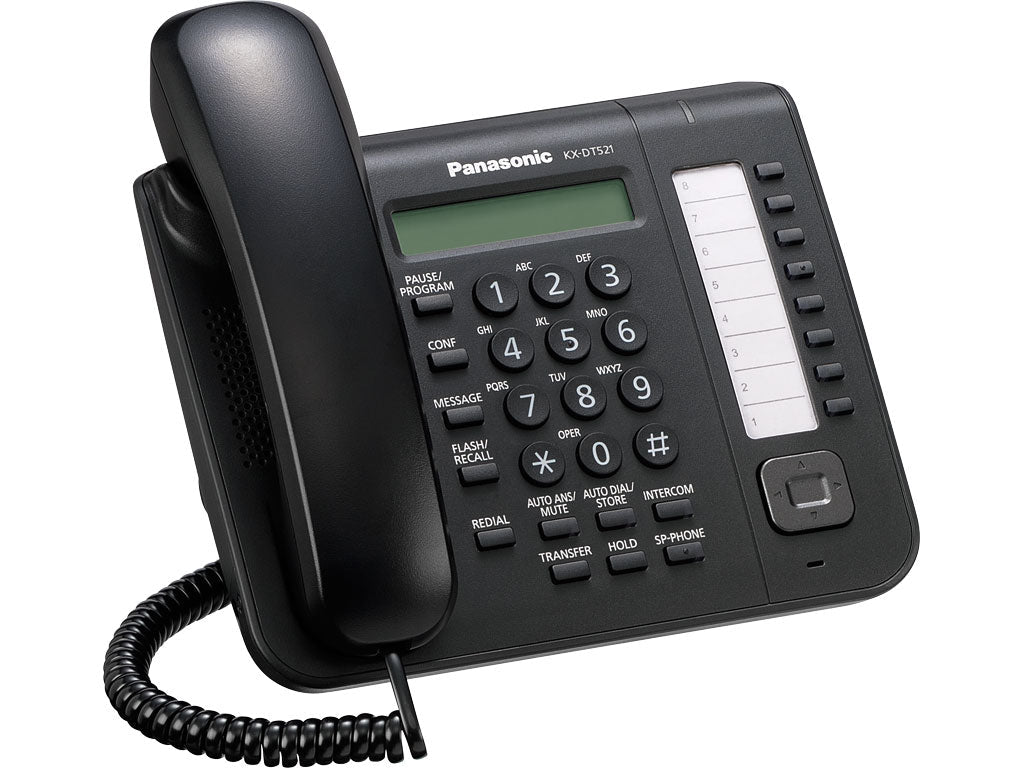 Teléfono digital Panasonic KX-DT521 color negro, con pantalla LCD de 1 línea, altavoz, 8 teclas flexibles - LA CASA DEL TELEFONO