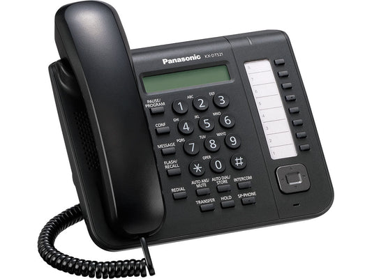 Teléfono digital Panasonic KX-DT521 color negro, con pantalla LCD de 1 línea, altavoz, 8 teclas flexibles - LA CASA DEL TELEFONO