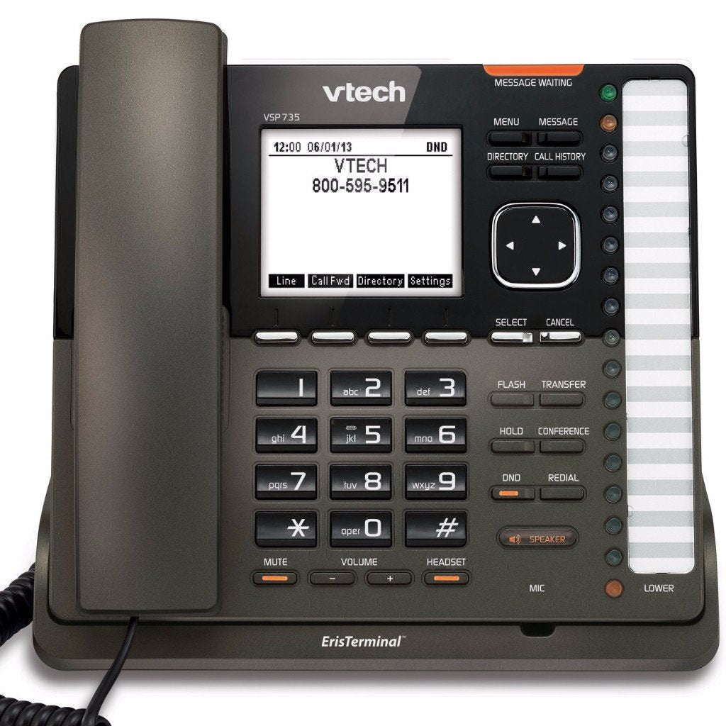 Teléfono IP de 5 cuentas SIP y 2 puertos 10/100/1000 Mbps, soporta PoE, posee entrada de 2.5mm para diadema – VSP735 Vtech - LA CASA DEL TELEFONO