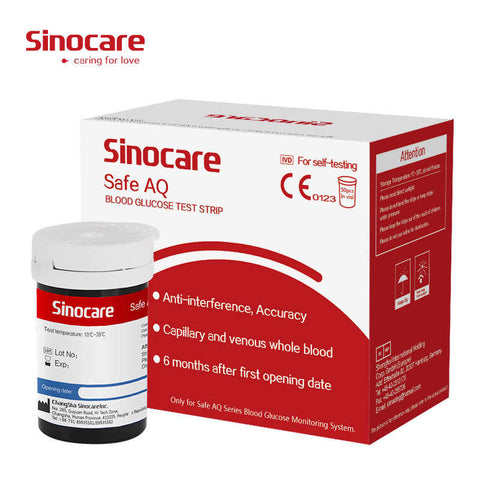 tiras reactivas Safe AQ Sinocare para medir glucosa en sangre