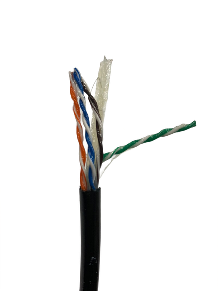 Rollo con 1000 pies de cable UTP CAT6 negro para usar a la intemperie, relleno de gel - Kuwes UC6-305M-VIDEO-JELLY