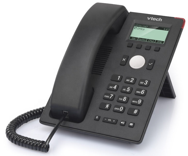 Teléfono IP de 2 cuentas SIP y 2 puertos 10/100 Mbps, soporta PoE, posee entrada de RJ9 para conexión de diadema – VSP805 V-tech