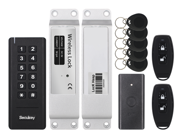 Kit de acceso inalámbrico: Teclado + Cerradura + Botón de salida + Transmisores + Llaveros – Secukey WS1
