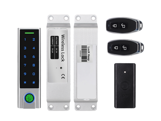 Kit de acceso inalámbrico: Teclado biométrico IP65 + Cerradura + Botón de salida + Transmisores – Secukey WS2