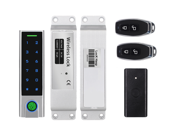 Kit de acceso inalámbrico: Teclado biométrico IP65 + Cerradura + Botón de salida + Transmisores – Secukey WS2
