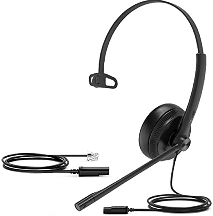 Diadema Profesional con micrófono Yealink YHS34 Mono, almohadilla de cuero y conexión por plug RJ9
