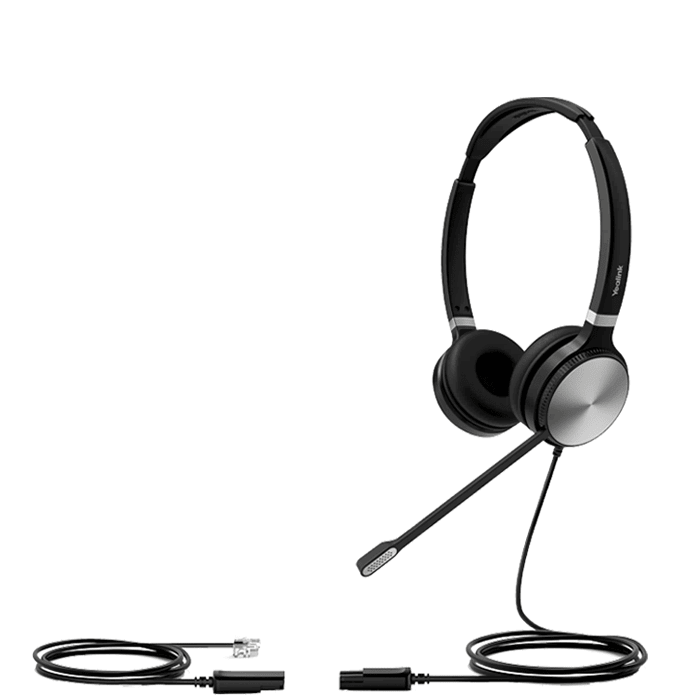 Diadema Profesional con micrófono Yealink YHS36 Dual, almohadillas de cuero y conexión por plug RJ9